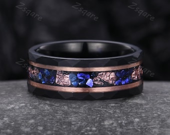 Mens Crushed Sapphire Tungsten Ring September Birthstone Ring Gift