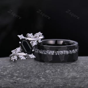 K9WG リング Vintage Kite Cut Black Onyx Engagement Ring Solid 14k White