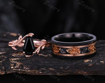 nach コッカトゥー リング　美品♡ Coffin Cut Black Onyx Couple Ring Set Vintage His and Hers