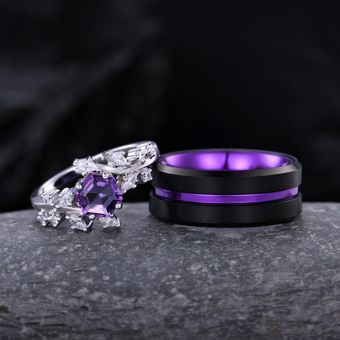 Nature Inspired Purple Amethyst Couples Ring Unqiue His and Hers ...