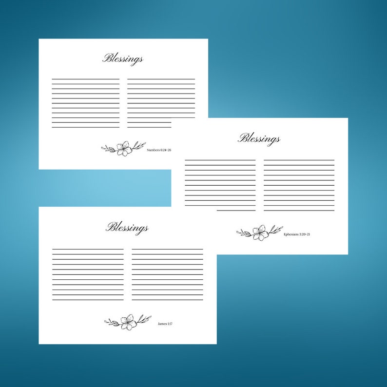 Blessing Form Blessings List Printable | Gratitude Journal Page | Digital Download ...