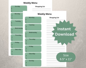 Planificador semanal de comidas imprimible / Organizador de cocina (Descarga digital)
