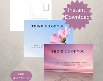 Thinking of You Postcards Printable | Digital Download | Encouragement Cards | Friendship Cards | Instant Download | Printable Stationery