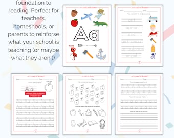 Printable Phonic Worksheets for Letter A, Preschool or Kindergarten Students & Teachers, Learn Phonetic Sound, Practice Writing Aa.
