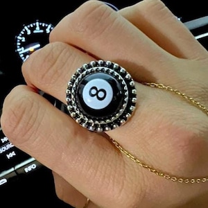 8 Ball Cuff Ring, Billiard Ball Jewelry, 8 Ball Ring, Silver Jewelry, Adjustable Ring, Trendy Jewelry, Pool Ball Jewelry Lucky 8 Ball