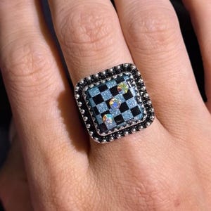 Checkered Dice Ring, Adjustable Ring, Western Inspired Jewelry, Dice Cuff Ring, Affordable Western Jewelry, Resin Dice Jewelry, Silver Rings