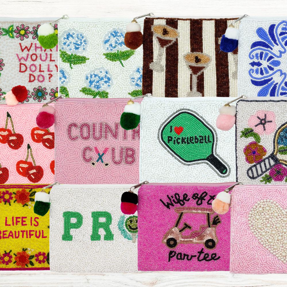 Hand Sewn Beaded Coin Purse: Party Pouch, Pickleball, Golf, Country Club, Summer Styles, Espresso Martini Beaded Bag