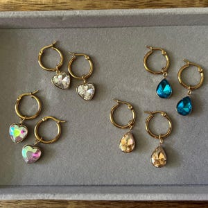 Handmade 18K Gold Filled Crystal Drop Huggie Hoop Earrings