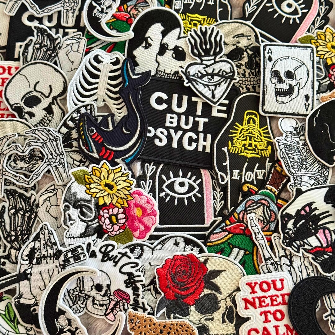 Gothic Iron on Patches, Skull Skeleton Patches, Edgy Alt Embroidered ...