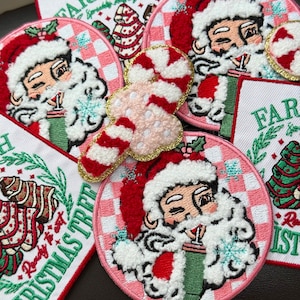 Chenille Christmas Embroidered Patches: Western, Santa, Candy Cane, Christmas Tree Cakes, Farm Fresh Christmas Tree's