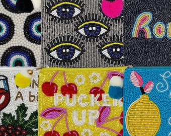 Beaded Coin Purse - Beaded Coin Pouch, Best Friend Gift, Beaded Evil Eye, Beaded Pouch, Party Pouch, Best Seller, Hand Sewn