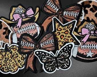 Handmade Leopard Print Iron-On Patches: Coquette Football Applique