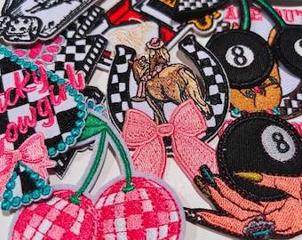 Western HANDMADE PATCHES - Iron On Patches, Pink Patches, Western Patches, Trendy Patch, Belt Bag Patch, Cowgirl, Western Trucker Hat Patch