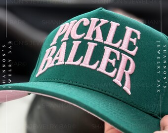 C.C Embroidered PICKLE BALLER Dark Green Cap with pink text Talisman & Co. | Pickleballer Green Foam Trucker Hat main image 4
