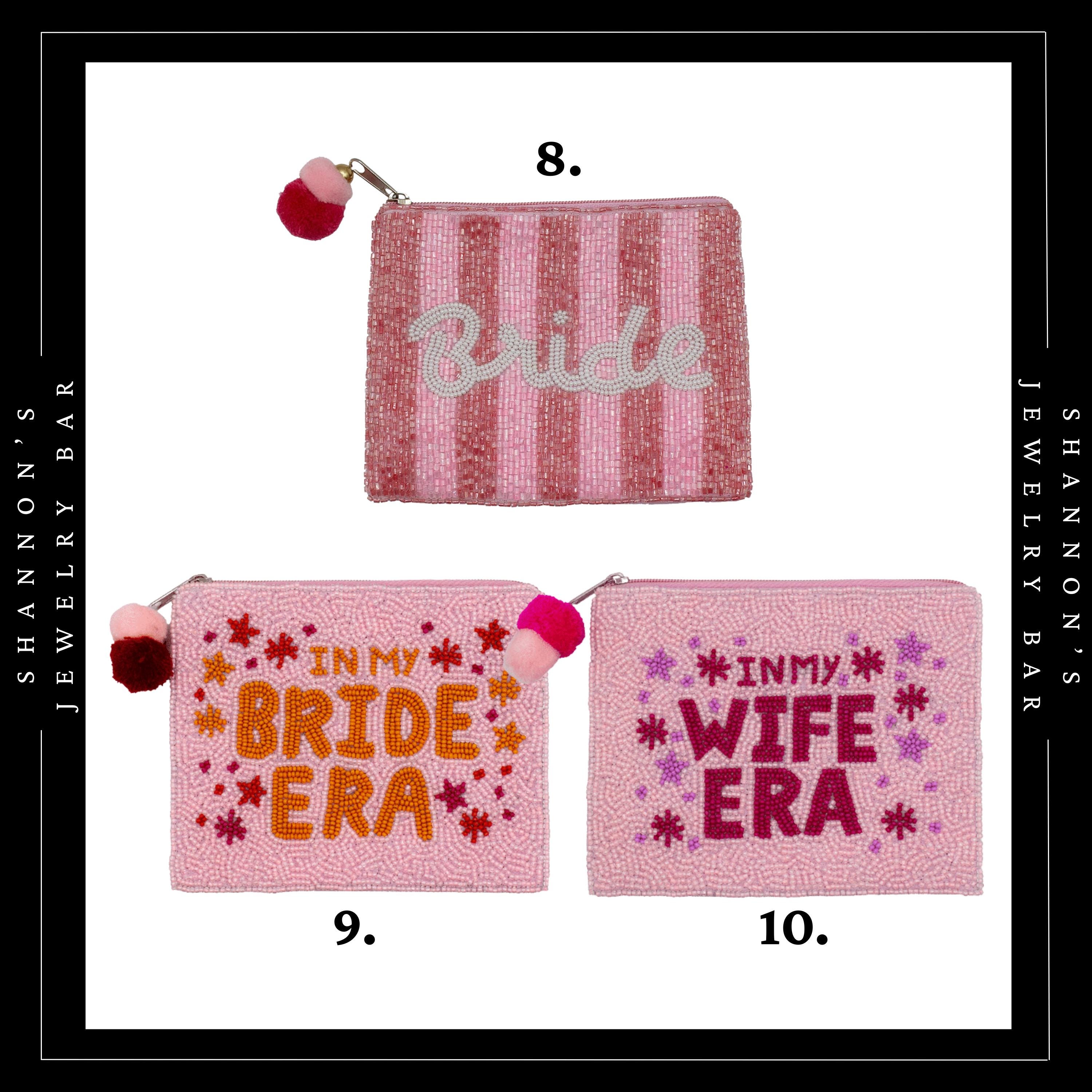 Beaded Bridal Coin Pouches – Bride, Bride Era, Wife Era & Martini Bags ...