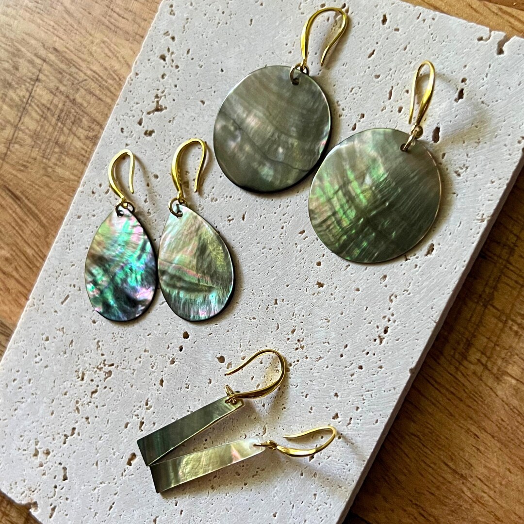 Handmade Abalone Shell Earrings: 18K Gold Plated Sterling Silver - Etsy