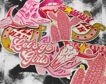 Western HANDMADE PATCHES - Iron On Patches, Pink Patches, Western Patches, Trendy Patch, Belt Bag Patch, Cowgirl, Western Trucker Hat Patch