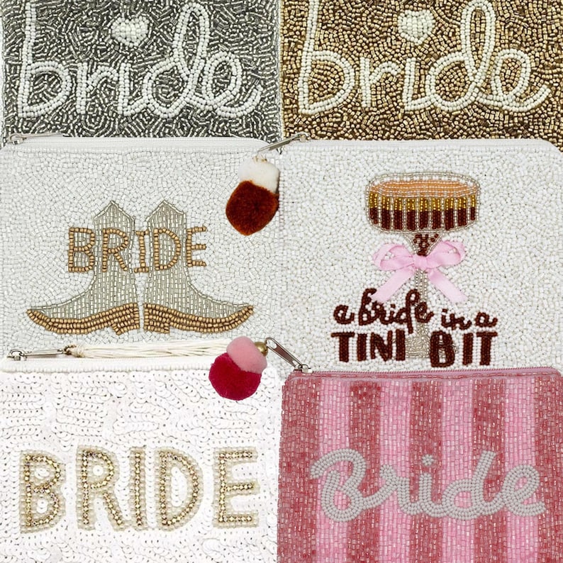 Beaded Bridal Coin Pouches – Bride, Bride Era, Wife Era & Martini Bags ...