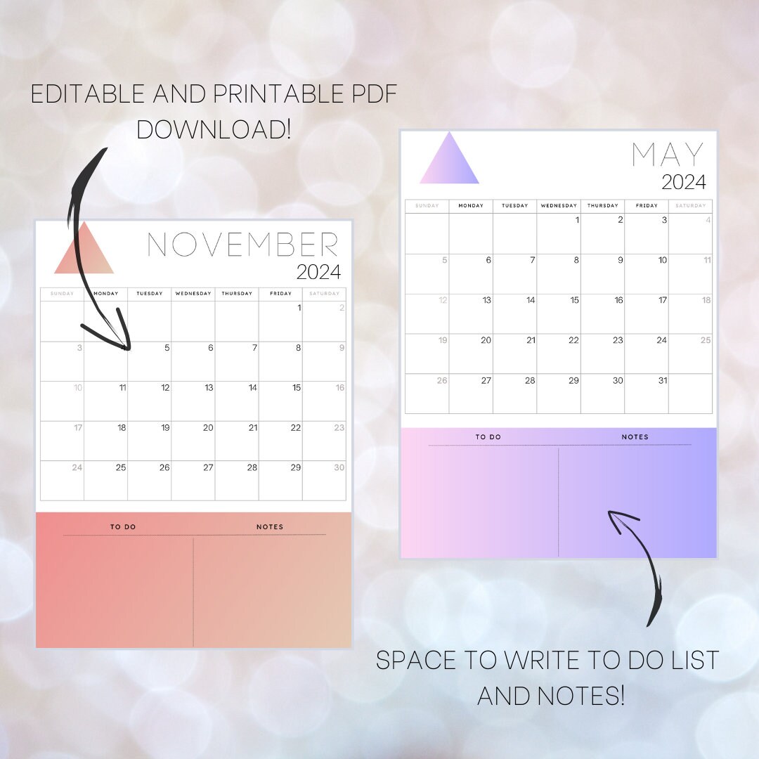 2024 Editable Printable Gradient Style Monthly Calendar | 13 Pages | 8.