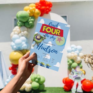 Toy Story Birthday Invitation | Reach Four the Sky Buzz Lightyear Invite | Editable 4th Birthday Party Printable | Boys Birthday Invite