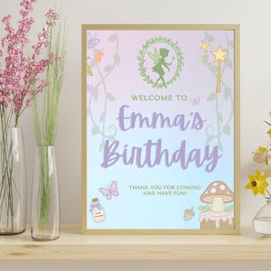 Tinkerbell Fairy Birthday Welcome Sign | Editable Printable | Matching Fairy Party Invitation | Pastel Magical Birthday Decor