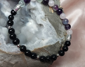 empath protection bracelet amethyst obsidian fluorite intention jewelry 6mm bead bracelet