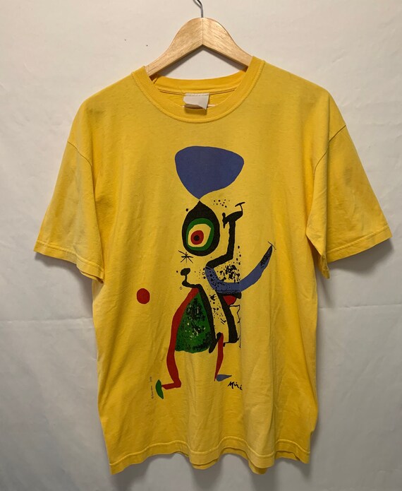 Vintage 2000s Joan Miro Abstract Artwork Yellow T-Shi… - Gem