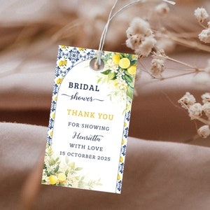 Lemon Mediterranean Favor Tags, Main Squeeze Bridal Shower Tag, Citrus Bridal Thank you Tag, Gift Tag, Editable, Printable, Digital Download image 1