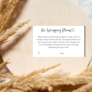 No Wrapping Baby Shower Gift Tag, Don't Wrap Gifts Insert, Gifts on Display Card, Display Shower, No Wrapping Please, Editable, Printable