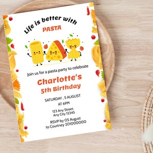 Pasta Birthday Invitation - Spaghetti Birthday Invitation, Italian Birthday Invitation, Chef Invitation, Cooking Invite, Editable Download