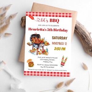 Let&#39;s BBQ Party Birthday Invitation , Summer Gathering 5th Birthday invite, Editable Printable, Instant download