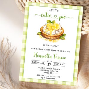 Cutie Pie Baby Shower Invitation , Lemon Meringue Pie Baby shower invite, Green Bakery Cake Baby Shower Editable Printable, Instant download