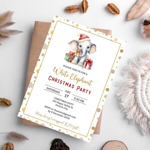 White Elephant Gift Invite,  Christmas Party Invitation, Holiday Party Invitation, Editable, Printable, Digital Download.