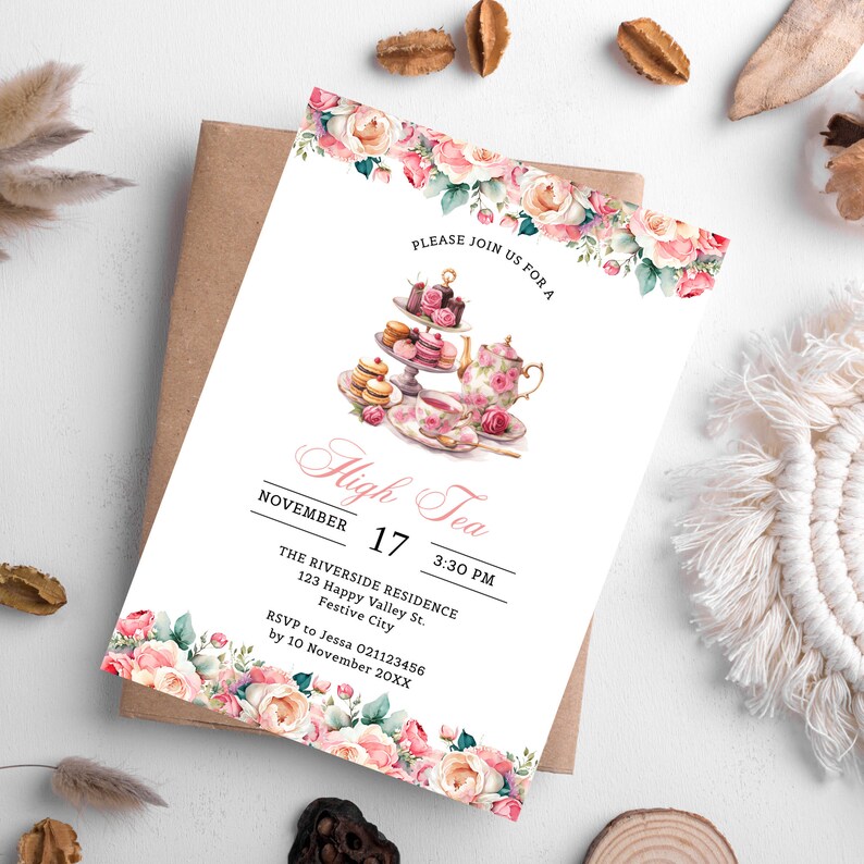 Printable High Tea Party Invite Template Pink Theme Par tea Invite Printable High Tea Party Invite Template Pink Theme Par tea Invite