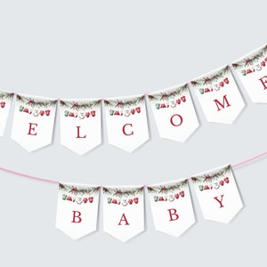 Festive Clothesline Baby Shower Banner Christmas Shower Bunting Banner, Winter Shower Decor Digital Editable Printable Download