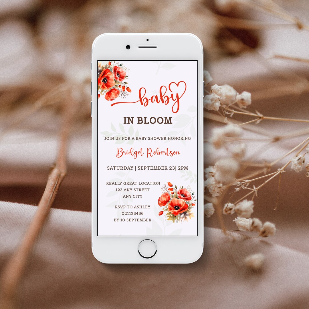 Red Poppies Baby Shower Evite Templates Poppies Theme Baby in Bloom Red Poppies Baby Shower Evite Templates Poppies Theme Baby in Bloom