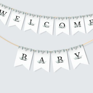 Greenery Eucalyptus Banner Baby Shower Bunting Banner, Greenery Baby Shower Decor Digital Editable Printable Download