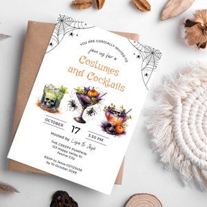 Printable Costumes and Cocktails Party Invite Template, Halloween Party Invitation, Editable, Digital Download