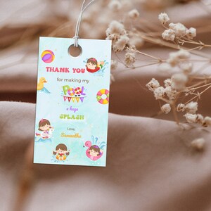 Pool Party Favor Tags, Pool Party Thank You Tags,  Pool Party Birthday Party, Editable, Printable, Digital Download.