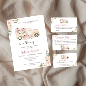 Printable Little Pumpkin Baby Shower Invite Template , Pumpkin truck baby shower invitation, Editable Fall baby shower.