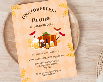 Editable Onetoberfest Birthday Invitation Template, Oktoberfest First Birthday, Modern German Biergarten Pretzel Invite, Instant Download