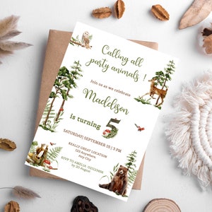 Woodland 5th Birthday Invitation EDITABLE Gender Neutral Forest Animals Invitations Digital Woodland Theme Invites Instant download