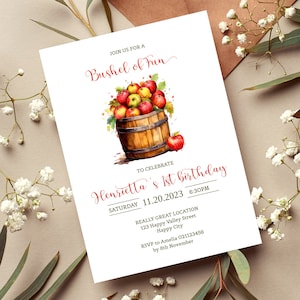 Apple Birthday Invitation , A bushel of fun apple 1st birthday invitation, First birthday Editable Printable Template Instant download