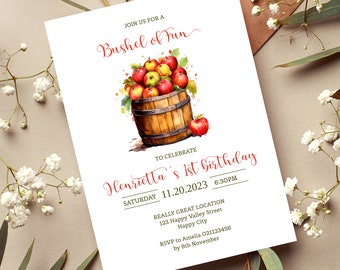 Apple Birthday Invitation , A bushel of fun apple 1st birthday invitation, First birthday Editable Printable Template Instant download