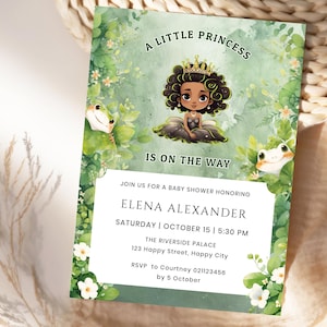 Princess Frog Baby Shower Invitation, Cute Green Frog Baby Shower Invite, Princess  baby shower Editable, Printable, Instant Download.