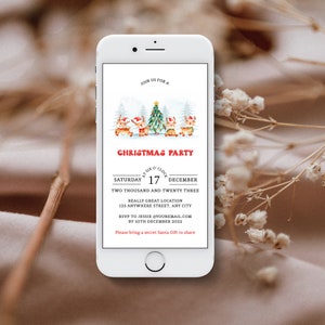 Watercolor Reindeers Christmas Party Evite Template, Holiday Season Party Evite Printable, Editable, Instant Download.