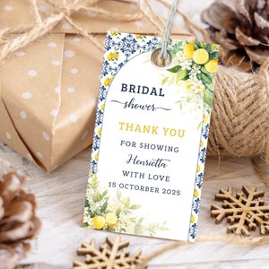 Lemon Mediterranean Favor Tags, Main Squeeze Bridal Shower Tag, Citrus Bridal Thank you Tag, Gift Tag, Editable, Printable, Digital Download image 2