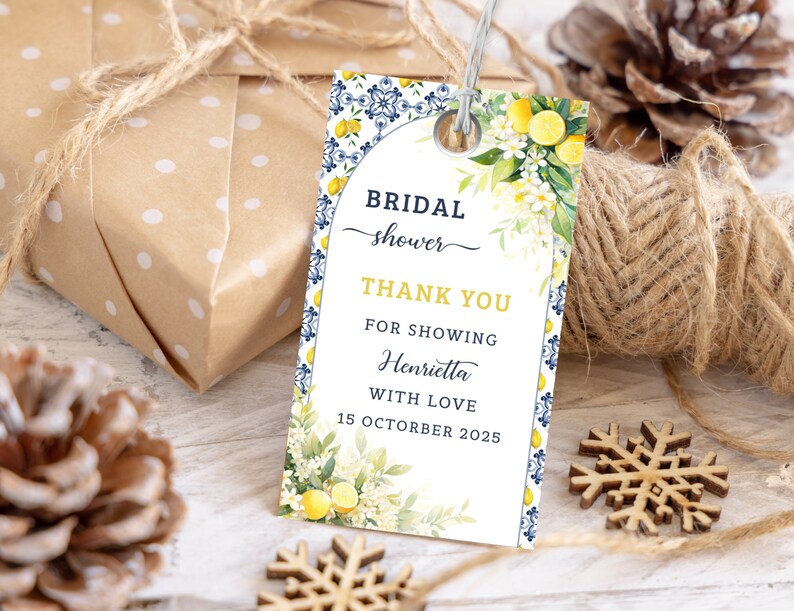 Lemon Mediterranean Favor Tags, Main Squeeze Bridal Shower Tag, Citrus Bridal Thank you Tag, Gift Tag, Editable, Printable, Digital Download image 2