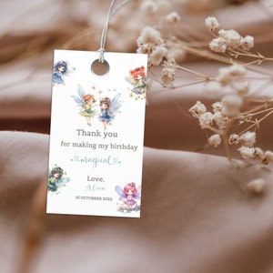 Enchanting Fairy Favor Tags, Fairy Thank You Tags, Fairy Magical Birthday Party, Editable, Printable, Digital Download.