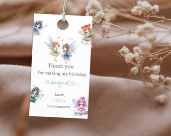 Enchanting Fairy Favor Tags, Fairy Thank You Tags, Fairy Magical Birthday Party, Editable, Printable, Digital Download.